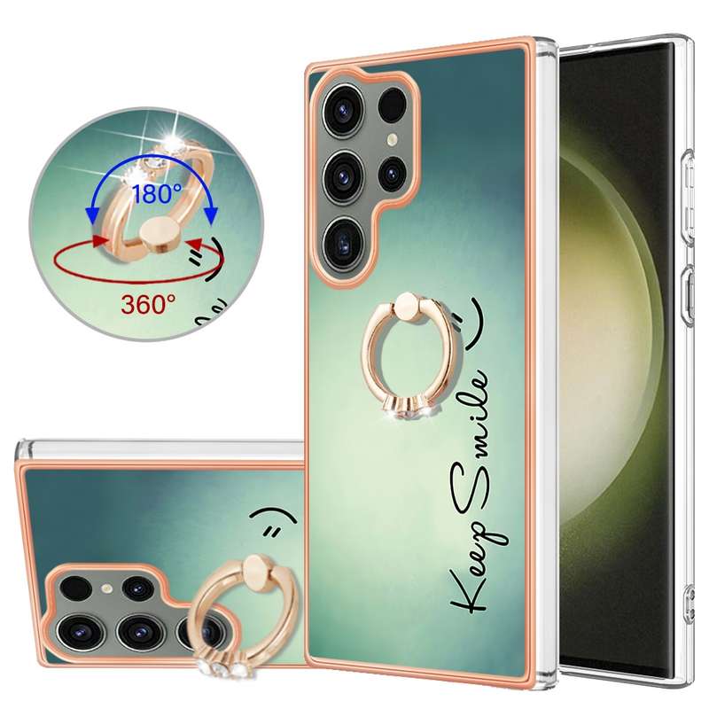 For Samsung Galaxy S23 Ultra 5G Electroplating Dual-side IMD Phone Case with Ring Holder(Leopard Pri