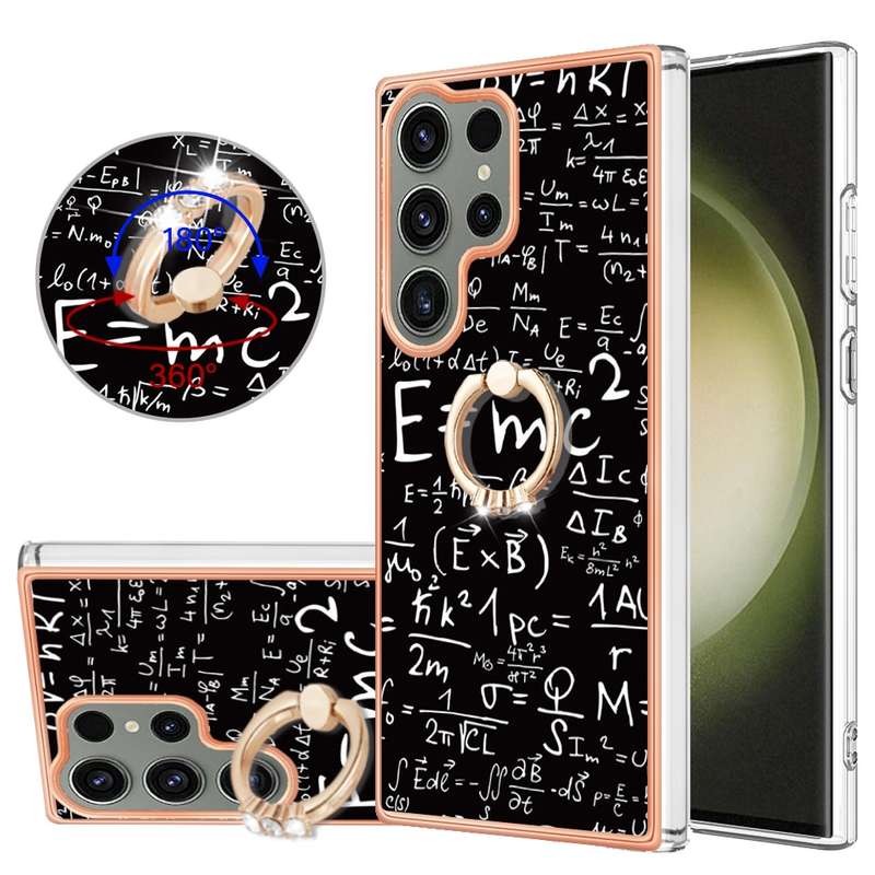 For Samsung Galaxy S23 Ultra 5G Electroplating Dual-side IMD Phone Case with Ring Holder(Leopard Pri