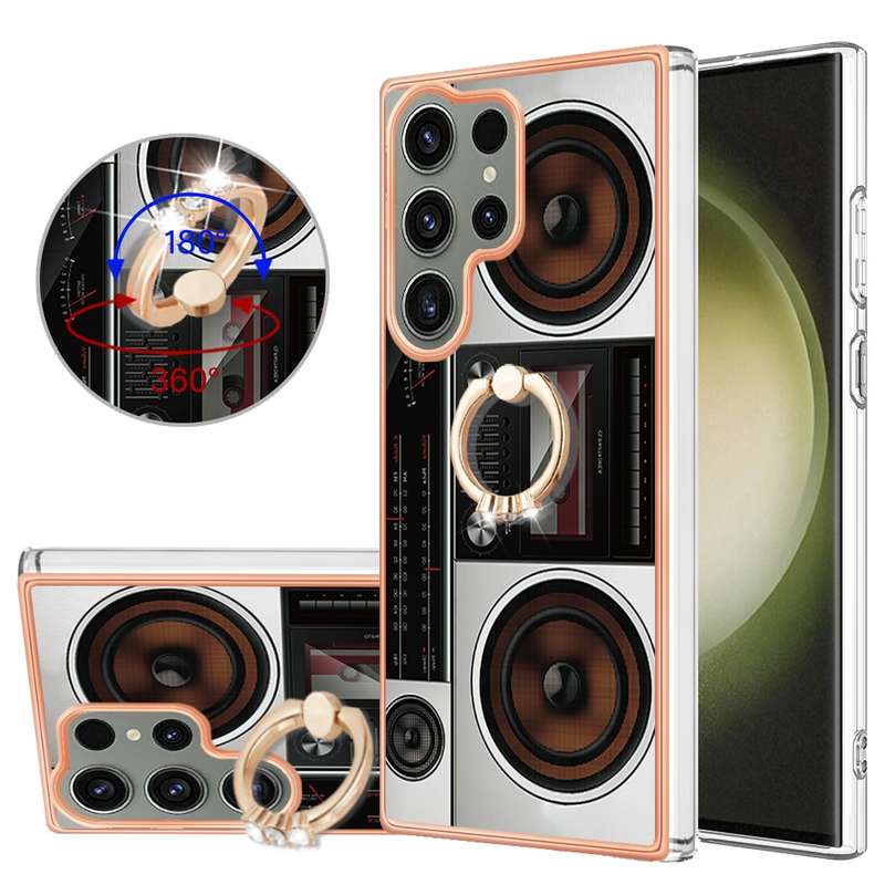 For Samsung Galaxy S23 Ultra 5G Electroplating Dual-side IMD Phone Case with Ring Holder(Leopard Pri