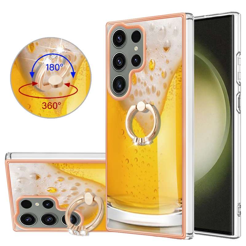 For Samsung Galaxy S23 Ultra 5G Electroplating Dual-side IMD Phone Case with Ring Holder(Leopard Pri