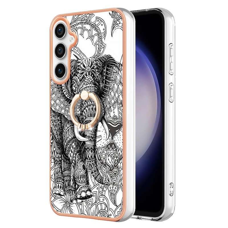 For Samsung Galaxy S23 FE 5G Electroplating Dual-side IMD Phone Case with Ring Holder(Retro Radio)
