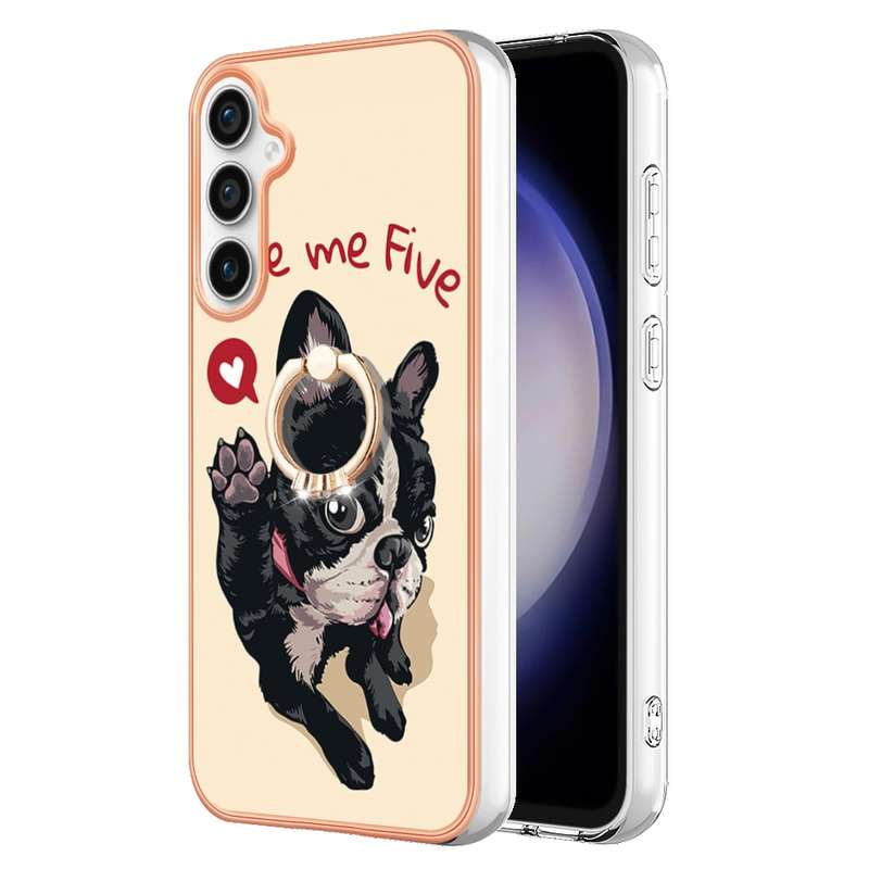 For Samsung Galaxy S23 FE 5G Electroplating Dual-side IMD Phone Case with Ring Holder(Retro Radio)