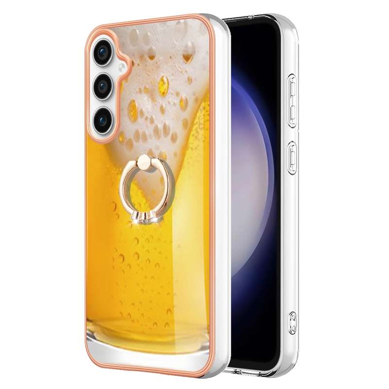 For Samsung Galaxy S23 FE 5G Electroplating Dual-side IMD Phone Case with Ring Holder(Retro Radio)