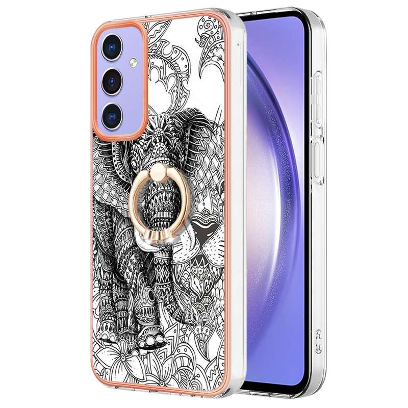 For Samsung Galaxy A15 5G Electroplating Dual-side IMD Phone Case with Ring Holder(Smile)