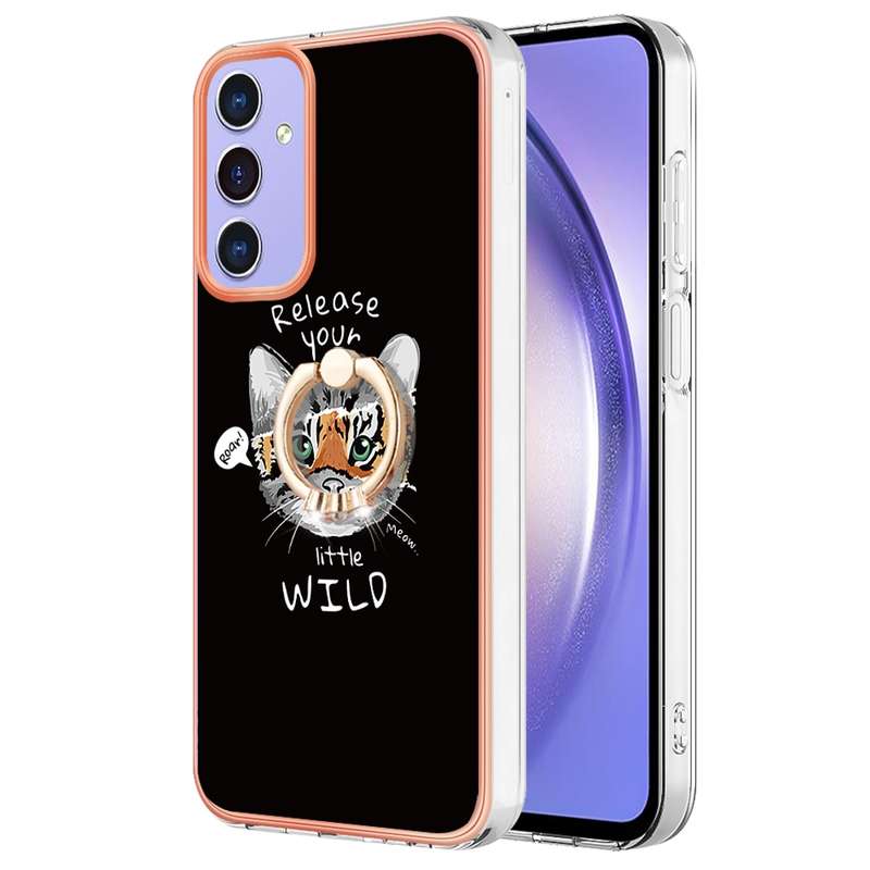 For Samsung Galaxy A15 5G Electroplating Dual-side IMD Phone Case with Ring Holder(Smile)