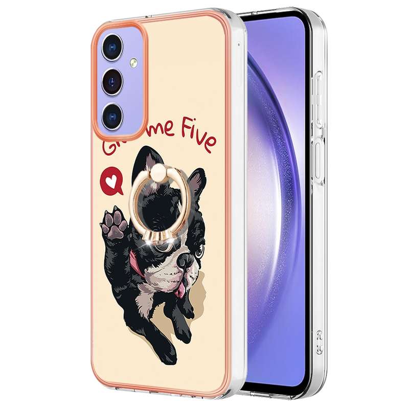 For Samsung Galaxy A15 5G Electroplating Dual-side IMD Phone Case with Ring Holder(Smile)