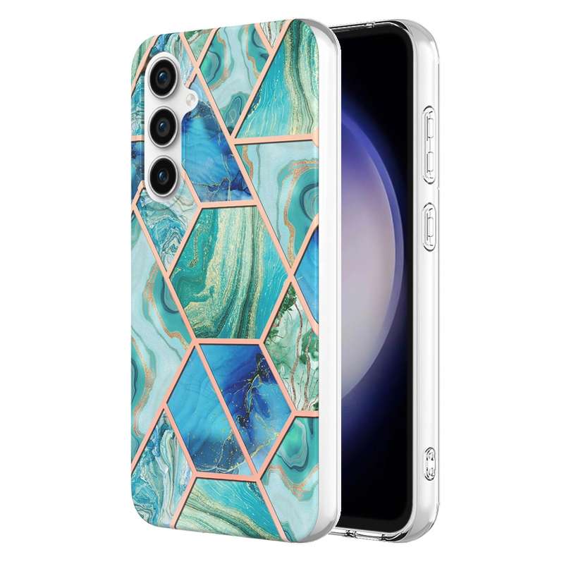 For Samsung Galaxy S23 FE 5G Electroplating Splicing Marble TPU Phone Case(Blue)