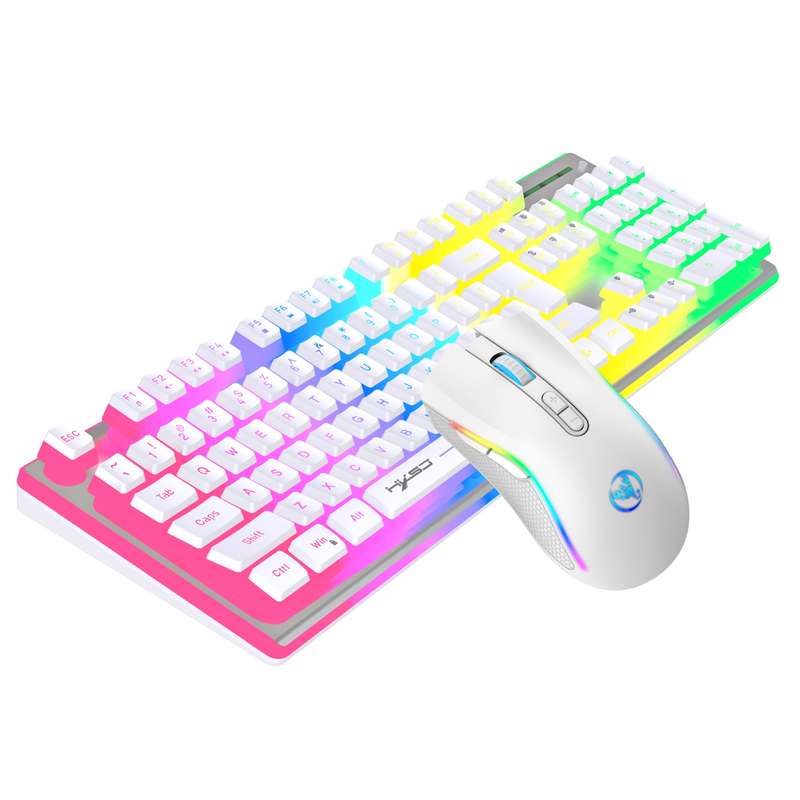 HXSJ L96 2.4G Wireless RGB Backlit Keyboard and Mouse Set 104 Pudding Key Caps + 4800DPI Mouse(White