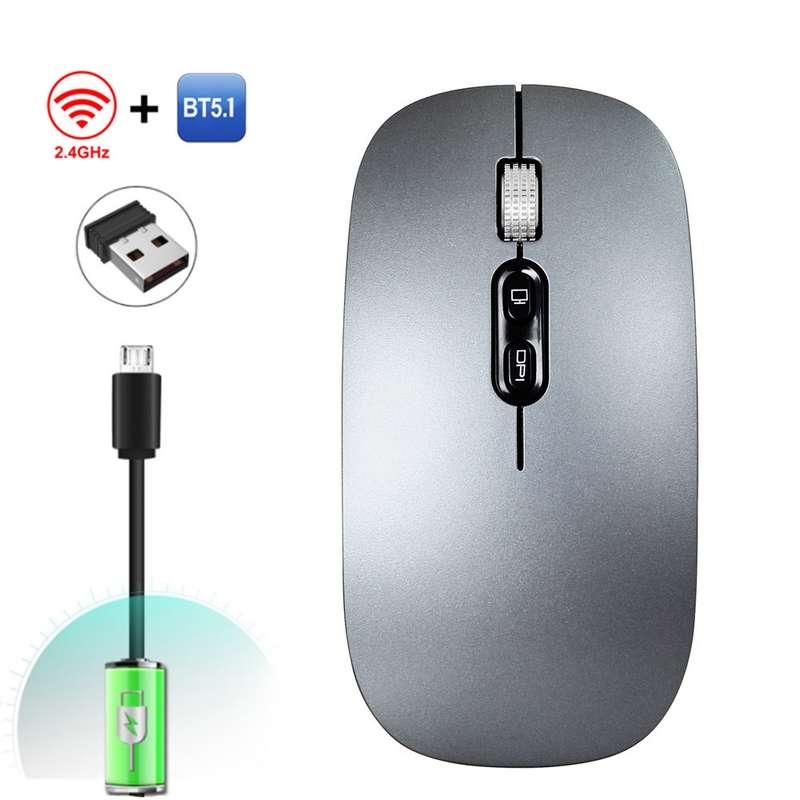 HXSJ M103 1600DPI Dual Mode 2.4GHz + Bluetooth 5.1 Wireless Rechargeable Mouse(Silver)