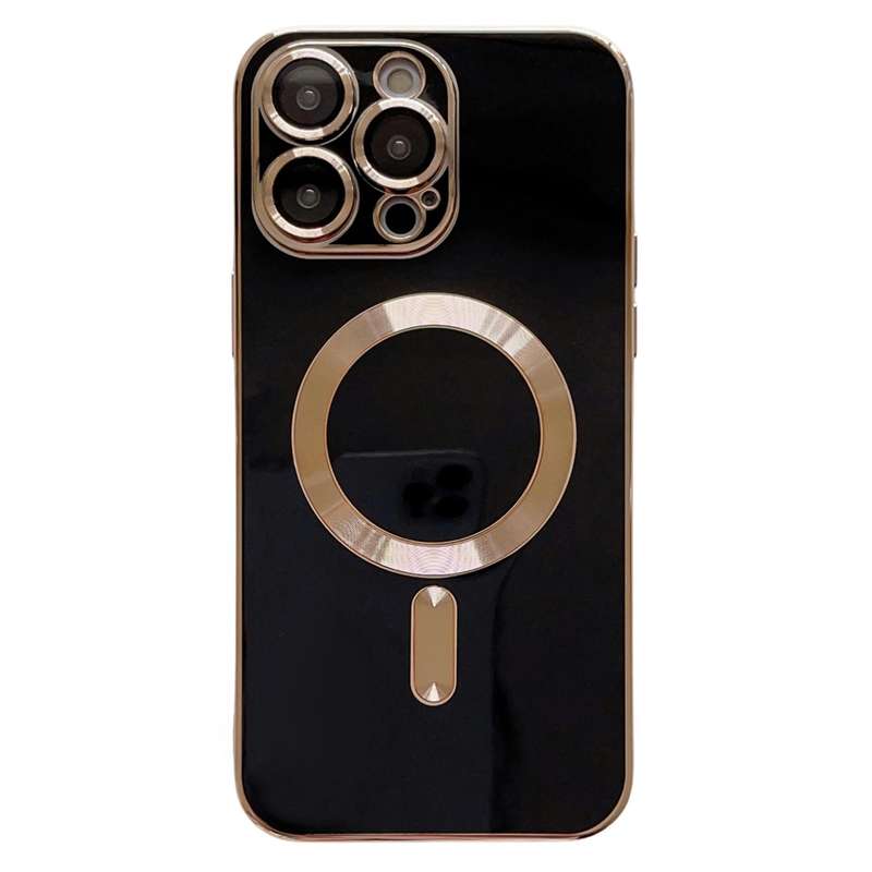 For iPhone 15 Pro Max Magsafe Plating TPU Phone Case with Lens Film(Black)