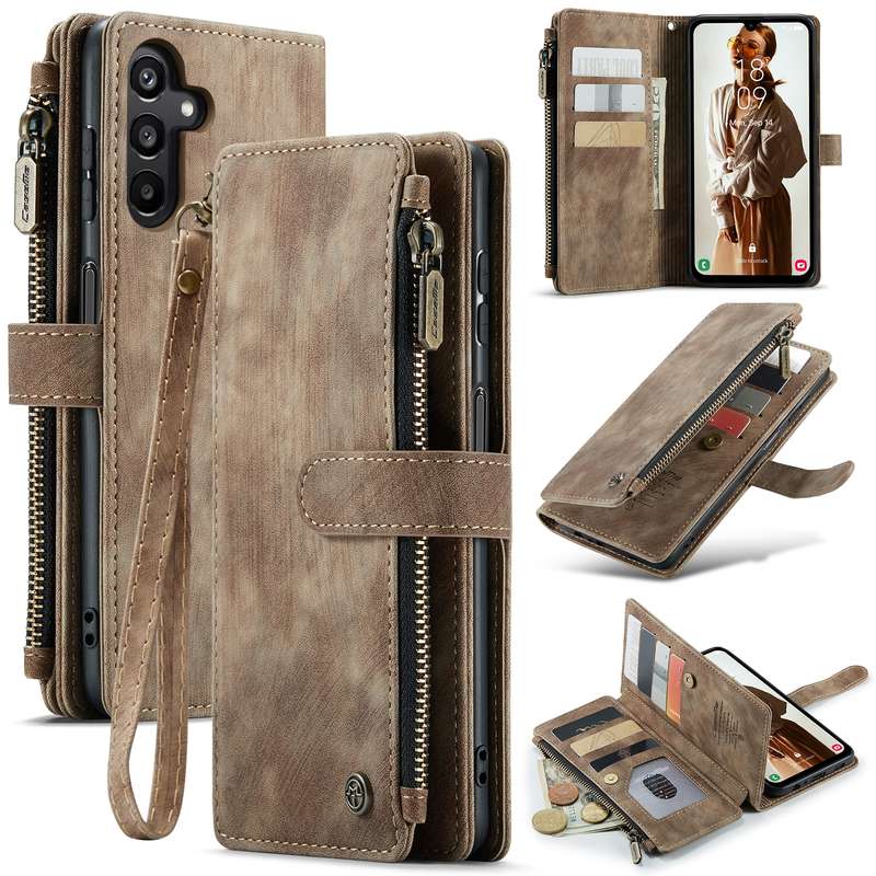 For Samsung Galaxy A15 CaseMe C30 Card Slots Zipper Wallet Leather Phone Case(Brown)