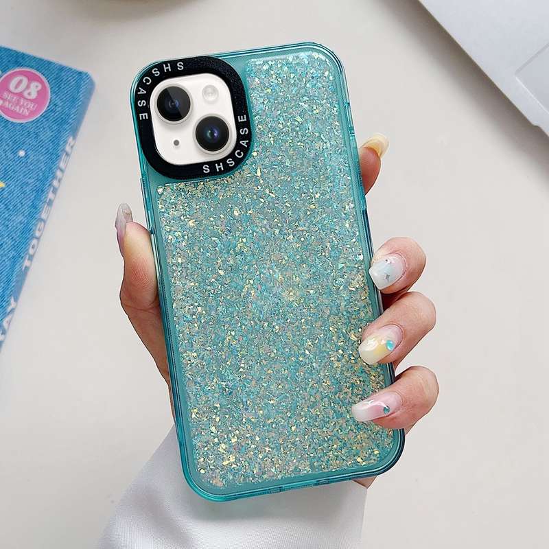 For iPhone 15 Glitter Epoxy Shockproof Phone Case(White)
