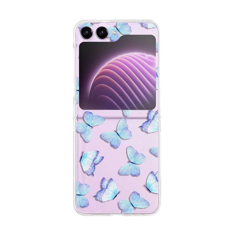 For Samsung Galaxy Z Flip5 Painted Pattern PC Transparent Folding Phone Case(Z57 Pink Butterfly)
