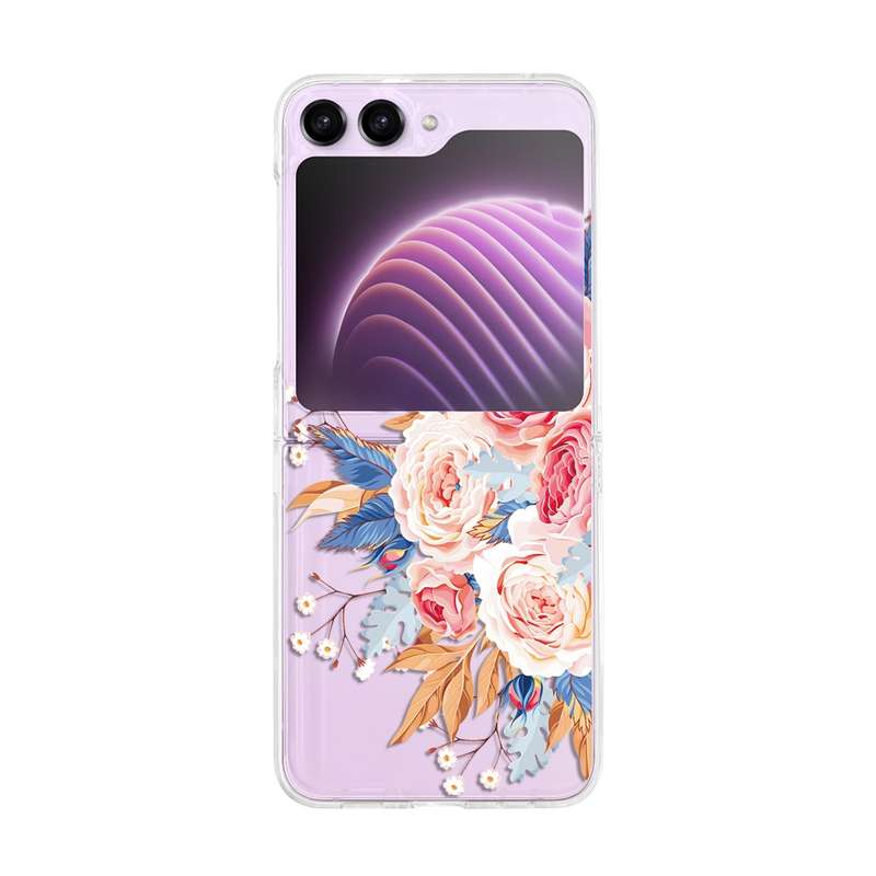 For Samsung Galaxy Z Flip5 Painted Pattern PC Transparent Folding Phone Case(Z57 Pink Butterfly)