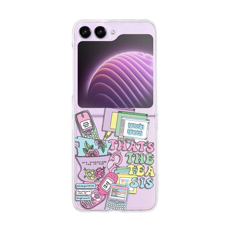For Samsung Galaxy Z Flip5 Painted Pattern PC Transparent Folding Phone Case(Z57 Pink Butterfly)