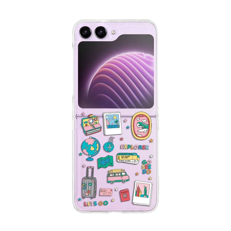 For Samsung Galaxy Z Flip5 Painted Pattern PC Transparent Folding Phone Case(Z57 Pink Butterfly)