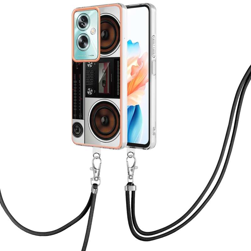 For OPPO A79 5G Global Electroplating Dual-side IMD Phone Case with Lanyard(Retro Radio)