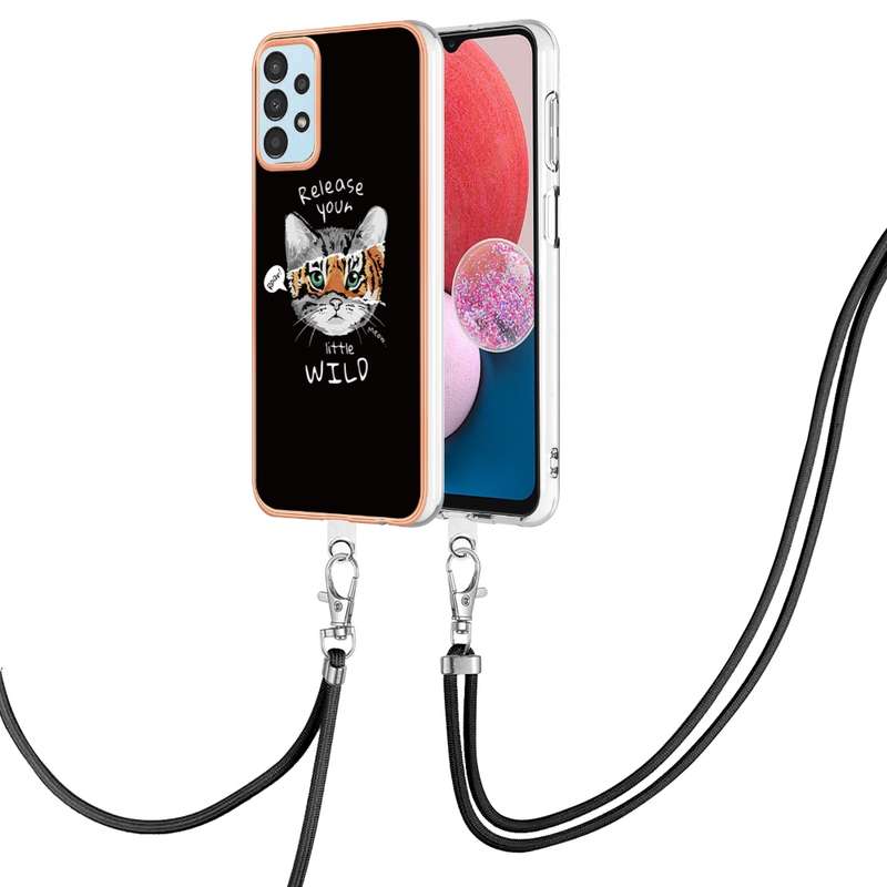 For Samsung Galaxy A34 5G Electroplating Dual-side IMD Phone Case with Lanyard(Lucky Dog)