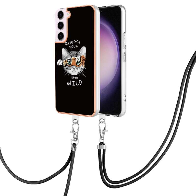 For Samsung Galaxy S22 5G Electroplating Dual-side IMD Phone Case with Lanyard(Equation)