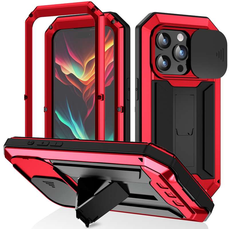 For iPhone 15 Pro Max R-JUST Sliding Camera IP54 Life Waterproof Holder Phone Case(Silver)