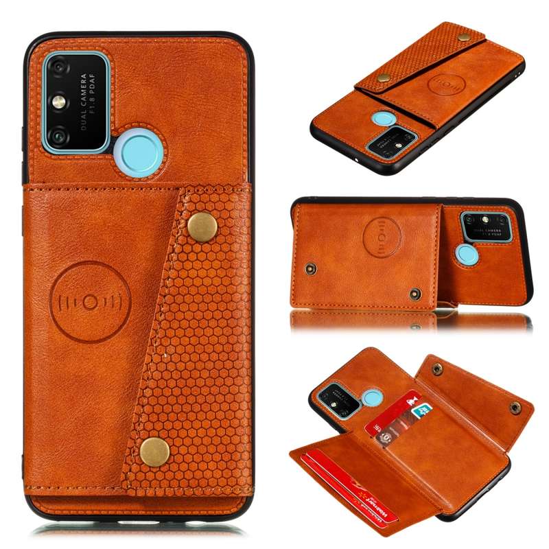For Samsung Galaxy A21s Double Buckle PU + TPU Shockproof Magnetic Protective Case with Card Slot(Li