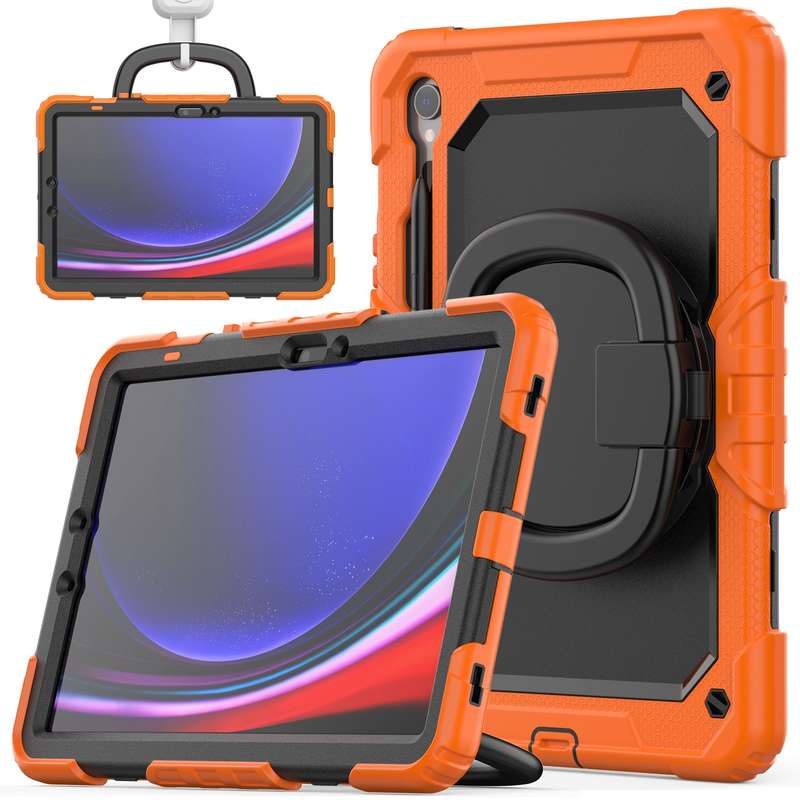 For Samsung Galaxy Tab S9 D Type Silicone Hybrid PC Tablet Case with Handle Holder(Rose Red PC)