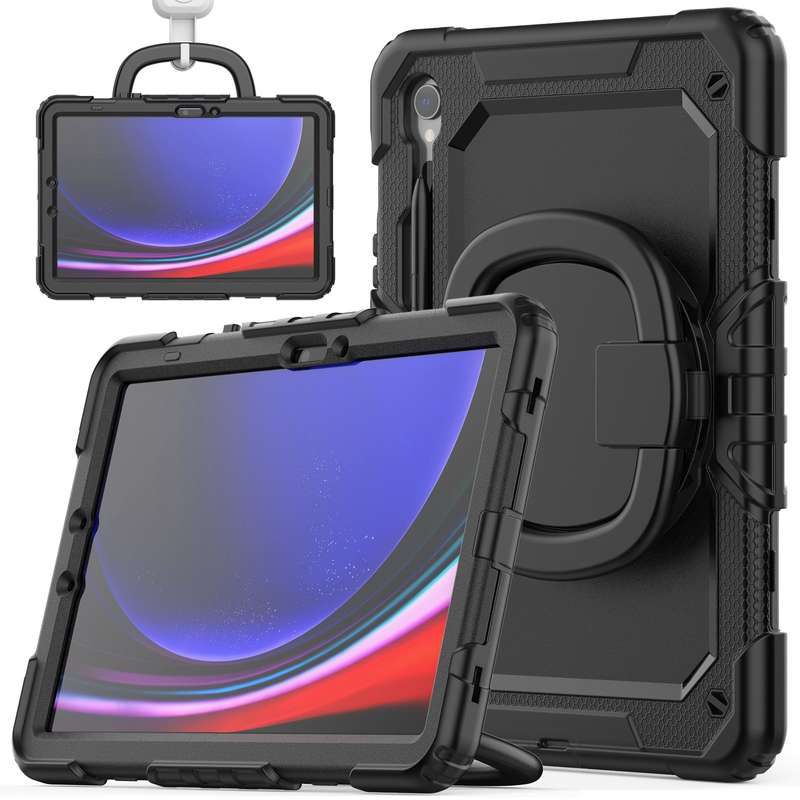 For Samsung Galaxy Tab S9 D Type Silicone Hybrid PC Tablet Case with Handle Holder(Rose Red PC)
