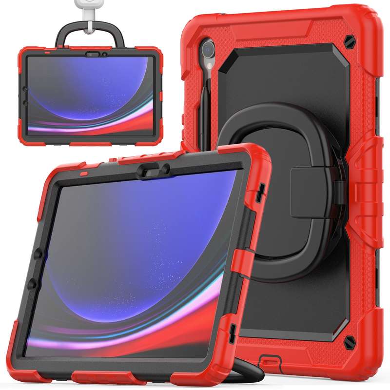 For Samsung Galaxy Tab S9 D Type Silicone Hybrid PC Tablet Case with Handle Holder(Rose Red PC)