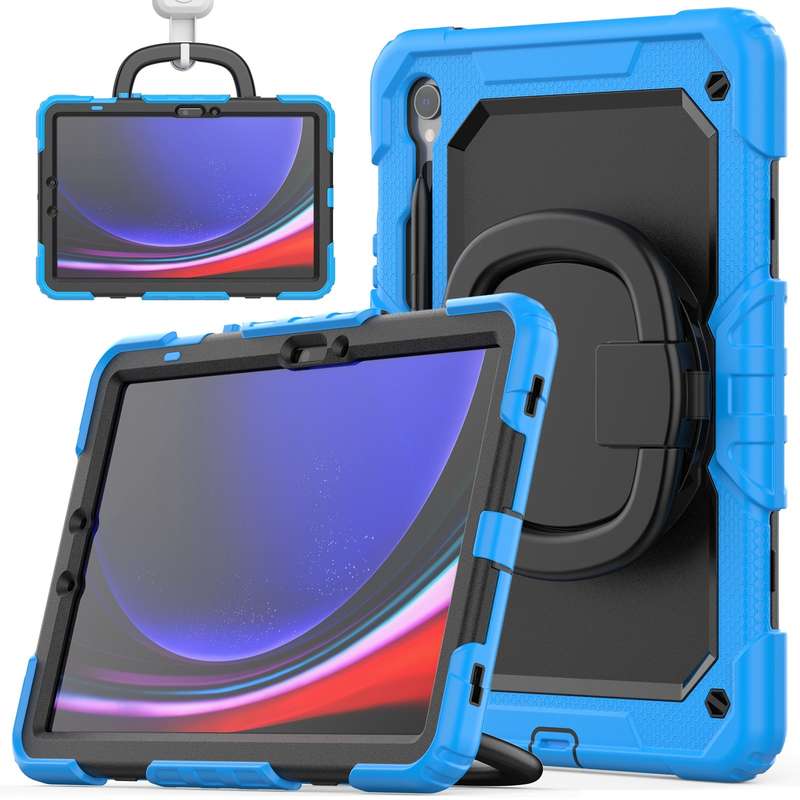 For Samsung Galaxy Tab S9 D Type Silicone Hybrid PC Tablet Case with Handle Holder(Rose Red PC)