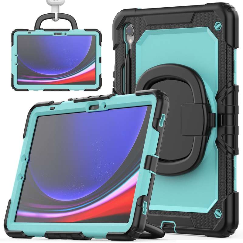 For Samsung Galaxy Tab S9 D Type Silicone Hybrid PC Tablet Case with Handle Holder(Rose Red PC)
