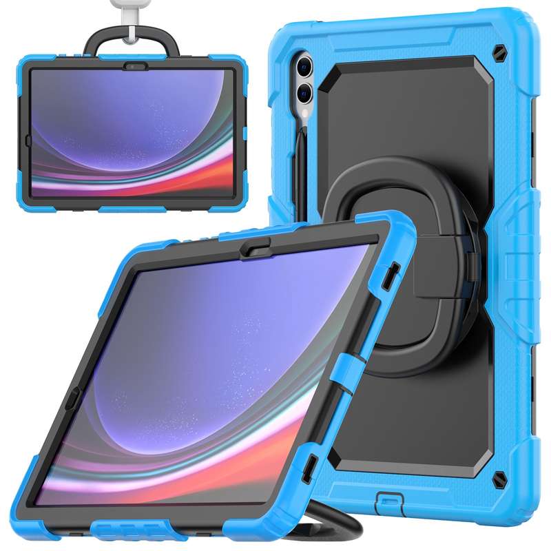For Samsung Galaxy Tab S9+ / S10+ D Type Silicone Hybrid PC Tablet Case with Handle Holder(Light Blu
