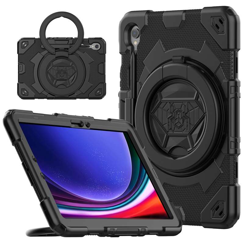 For Samsung Galaxy Tab S9 Spider Rotation Handle Silicone Hybrid PC Tablet Case(Black Yellow)