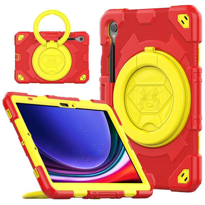 For Samsung Galaxy Tab S9 Spider Rotation Handle Silicone Hybrid PC Tablet Case(Black Yellow)