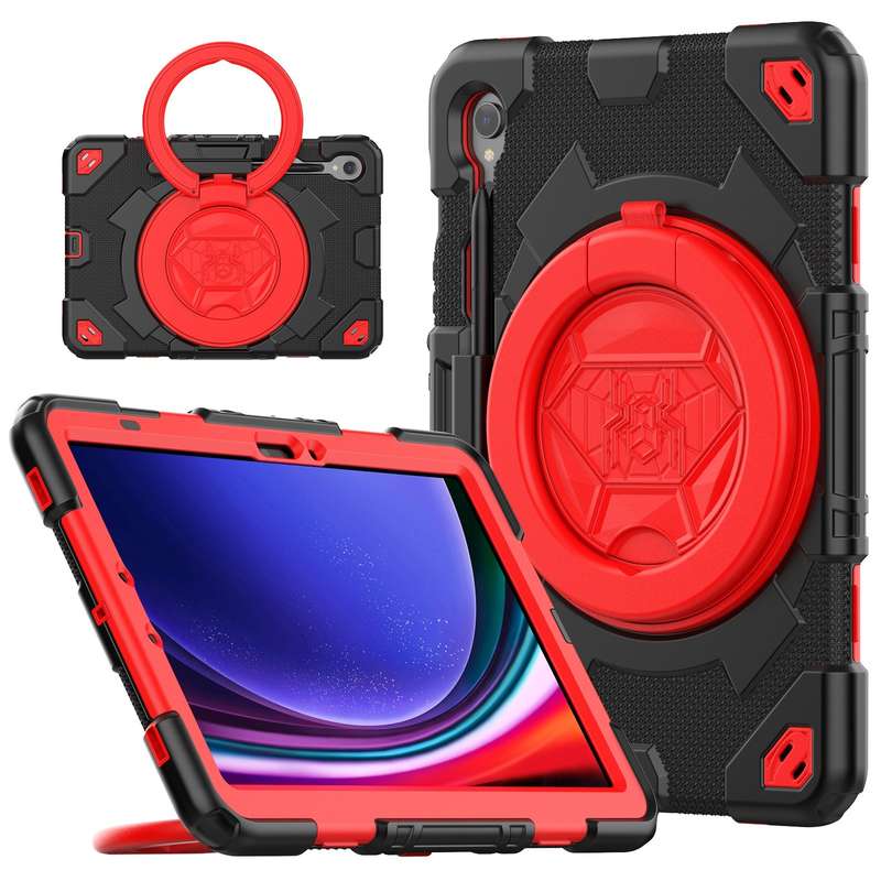 For Samsung Galaxy Tab S9 Spider Rotation Handle Silicone Hybrid PC Tablet Case(Black Yellow)