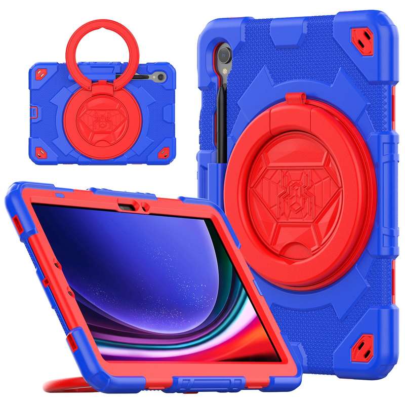 For Samsung Galaxy Tab S9 Spider Rotation Handle Silicone Hybrid PC Tablet Case(Black Yellow)