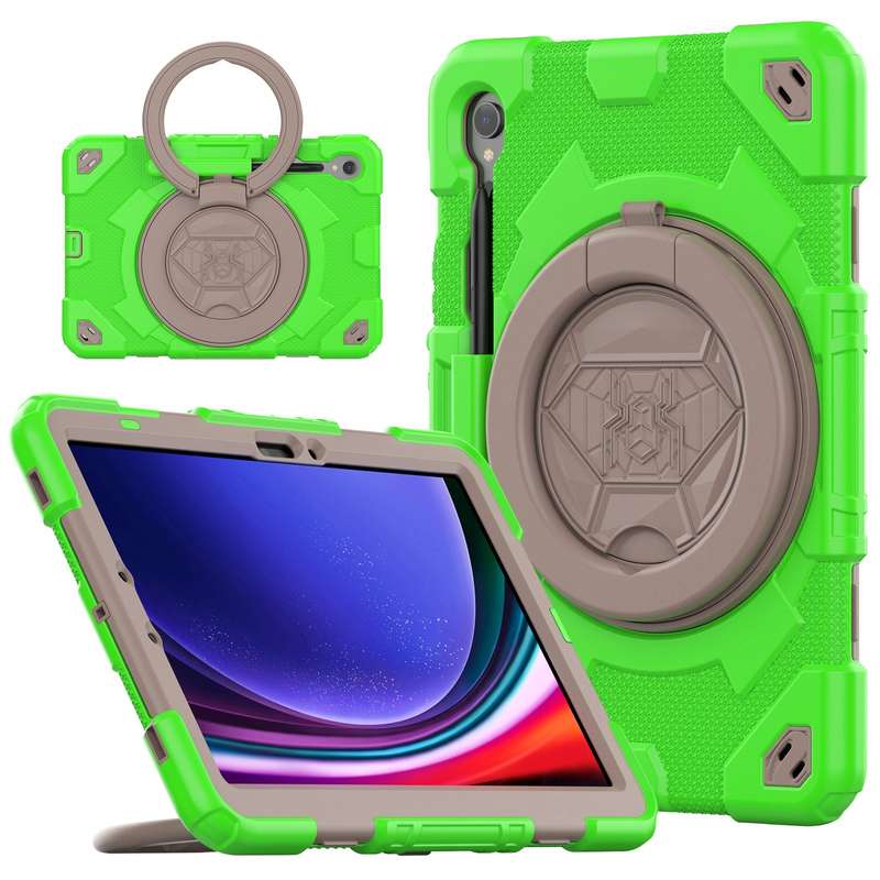 For Samsung Galaxy Tab S9 Spider Rotation Handle Silicone Hybrid PC Tablet Case(Black Yellow)