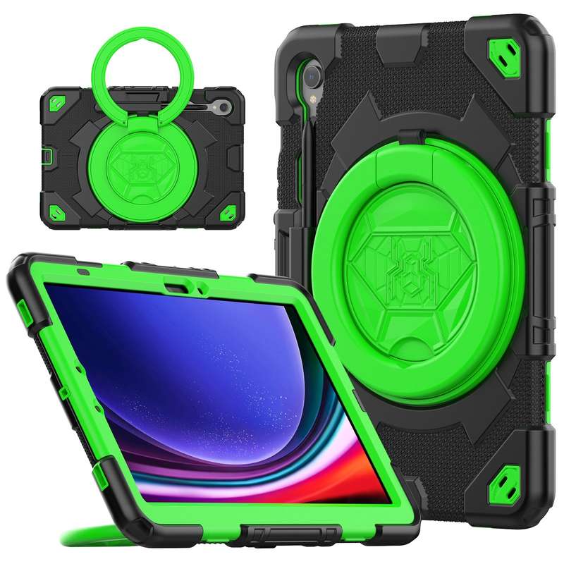 For Samsung Galaxy Tab S9 Spider Rotation Handle Silicone Hybrid PC Tablet Case(Black Yellow)
