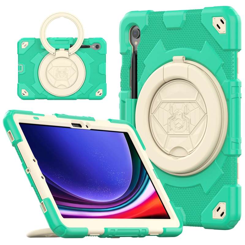 For Samsung Galaxy Tab S9 Spider Rotation Handle Silicone Hybrid PC Tablet Case(Black Yellow)