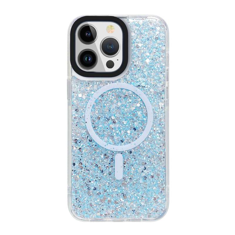 For iPhone 15 Pro Max Gold Armor MagSafe Glitter Epoxy Phone Case(Pink)