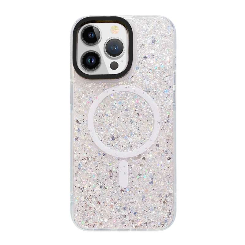 For iPhone 15 Pro Max Gold Armor MagSafe Glitter Epoxy Phone Case(Pink)