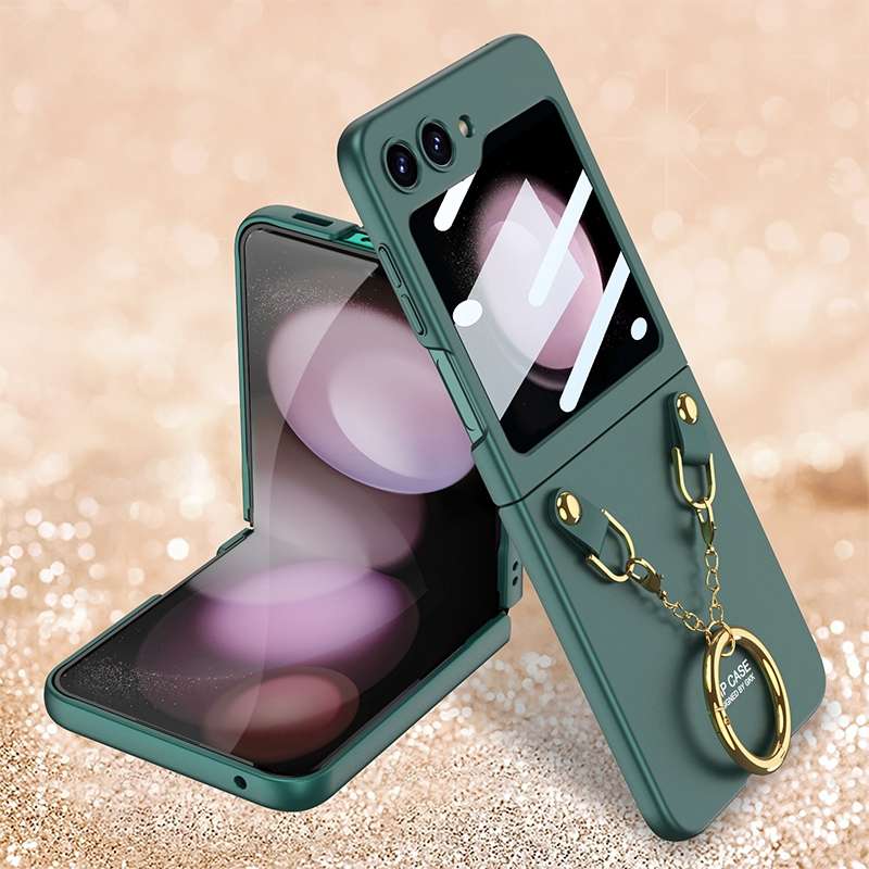 For Samsung Galaxy Z Flip5 GKK Integrated Necklace Hinged Flip Phone Case with Ring Holder(White)