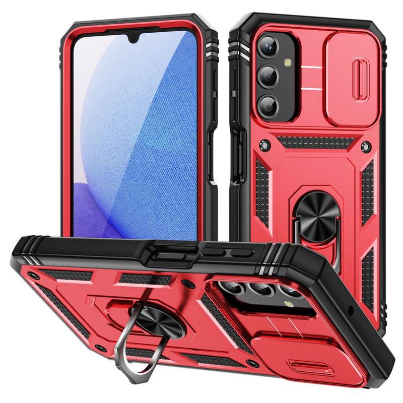 For Samsung Galaxy A25 5G Sliding Camshield TPU + PC Phone Case with Holder(Black)