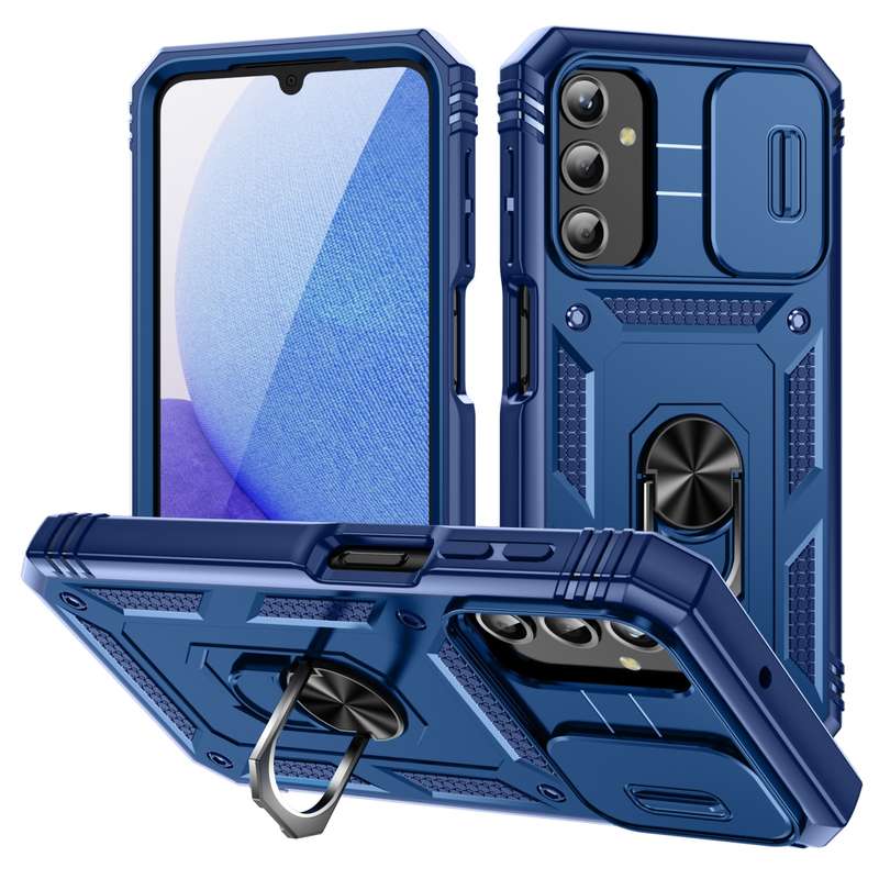 For Samsung Galaxy A25 5G Sliding Camshield TPU + PC Phone Case with Holder(Black)