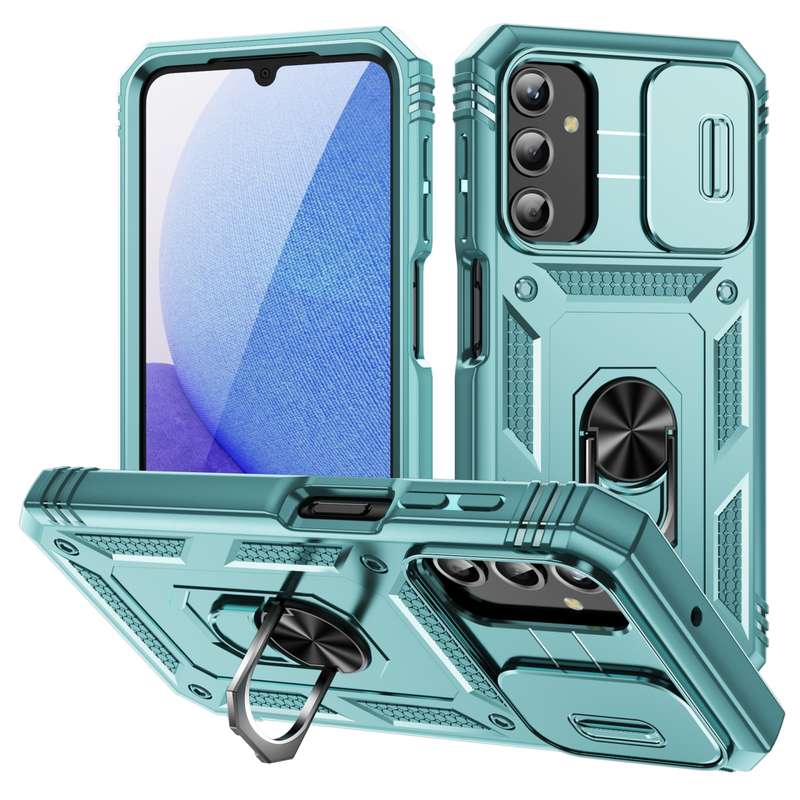 For Samsung Galaxy A25 5G Sliding Camshield TPU + PC Phone Case with Holder(Black)