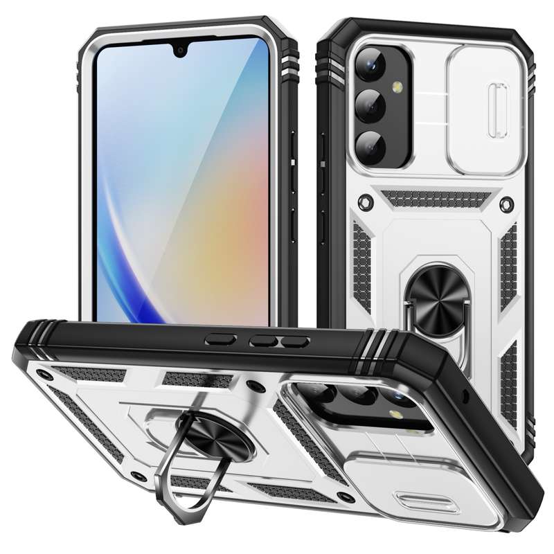 For Samsung Galaxy A34 Sliding Camshield TPU + PC Phone Case with Holder(Green)