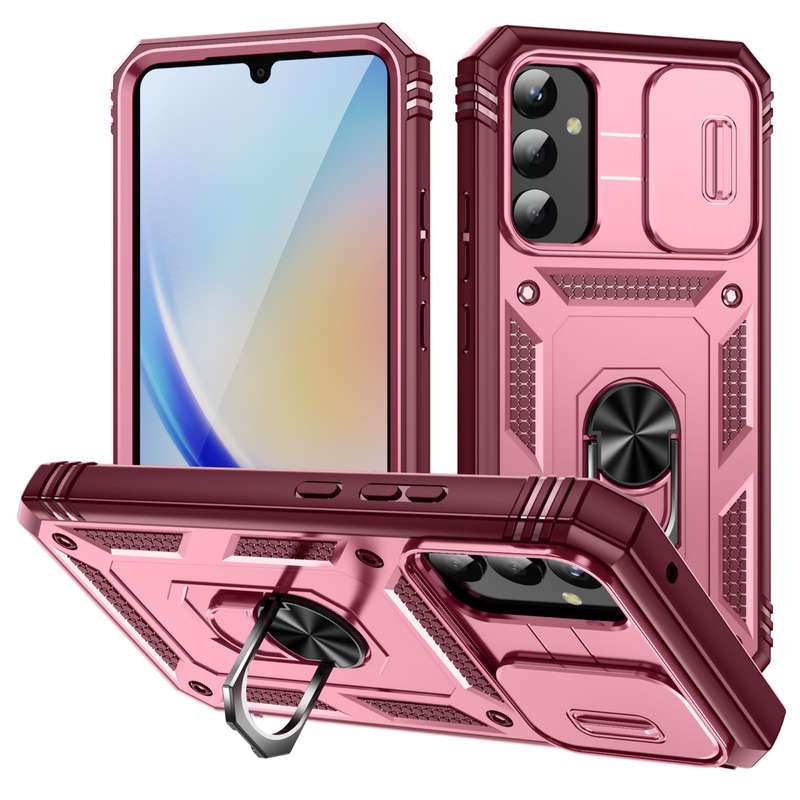 For Samsung Galaxy A34 Sliding Camshield TPU + PC Phone Case with Holder(Green)