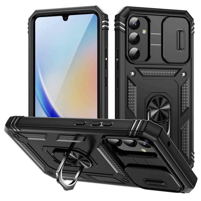 For Samsung Galaxy A34 Sliding Camshield TPU + PC Phone Case with Holder(Green)