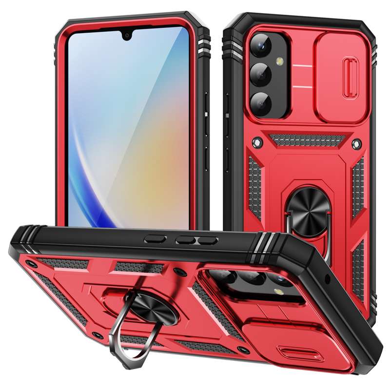 For Samsung Galaxy A34 Sliding Camshield TPU + PC Phone Case with Holder(Green)