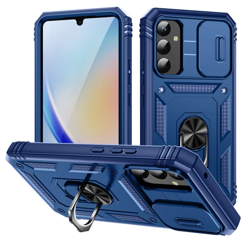 For Samsung Galaxy A34 Sliding Camshield TPU + PC Phone Case with Holder(Green)