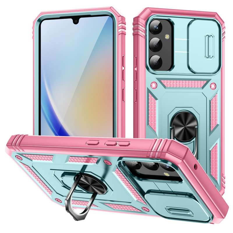 For Samsung Galaxy A34 Sliding Camshield TPU + PC Phone Case with Holder(Green)